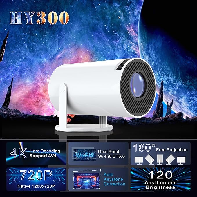 📽️ Mini Projetor Portátil 5G Wi-Fi 6, BT 5.0, Android 11 - Suporte 4K Full HD 8000 Lumens